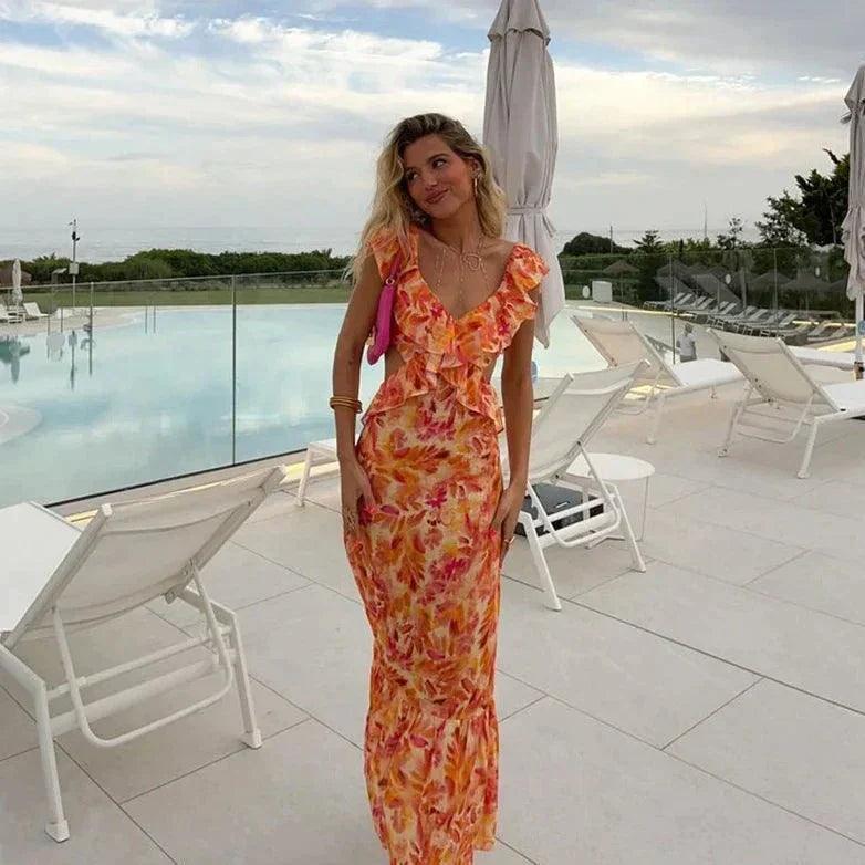 Flowy Lightweight Women's Maxi Dress with Ruffled Sleeves Rebooters Maxi Women's Dresses