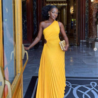 Itzayana | One-Shoulder Women's Evening Gown with Pleated Texture Rebooters Maxi Women's Dresses