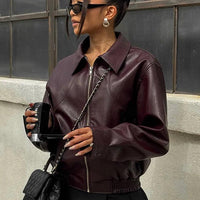 Mara Jacket - Chic Solid Zipper Leather Bomber For Women - Rebooters