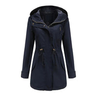 Lena Women's Cotton Hooded Trench Coat Stylish Windbreaker Navy Blue - Rebooters