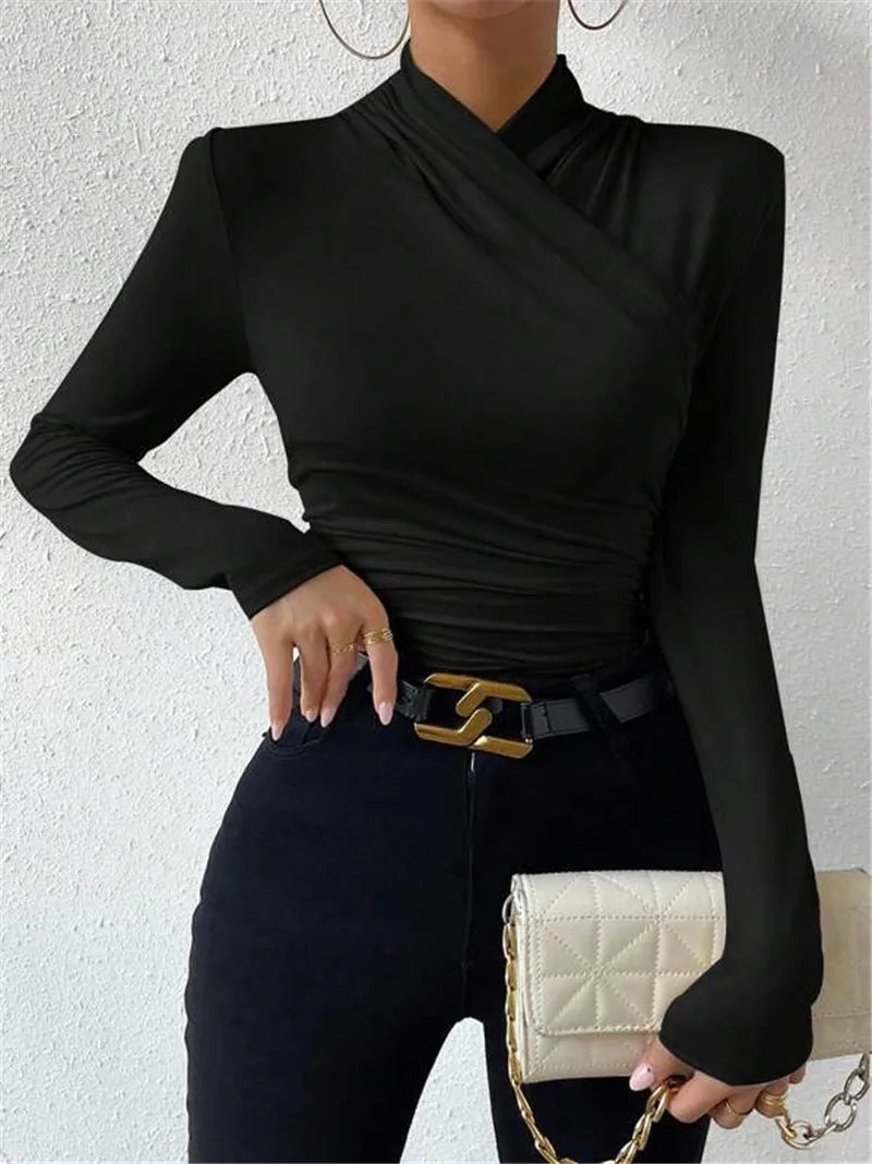 Women's Pleated Shirt With Elegant Long Sleeve Style - Rebooters