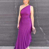 Itzayana | One-Shoulder Women's Evening Gown with Pleated Texture Rebooters Maxi Women's Dresses