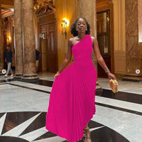Itzayana | One-Shoulder Women's Evening Gown with Pleated Texture Rebooters Maxi Women's Dresses