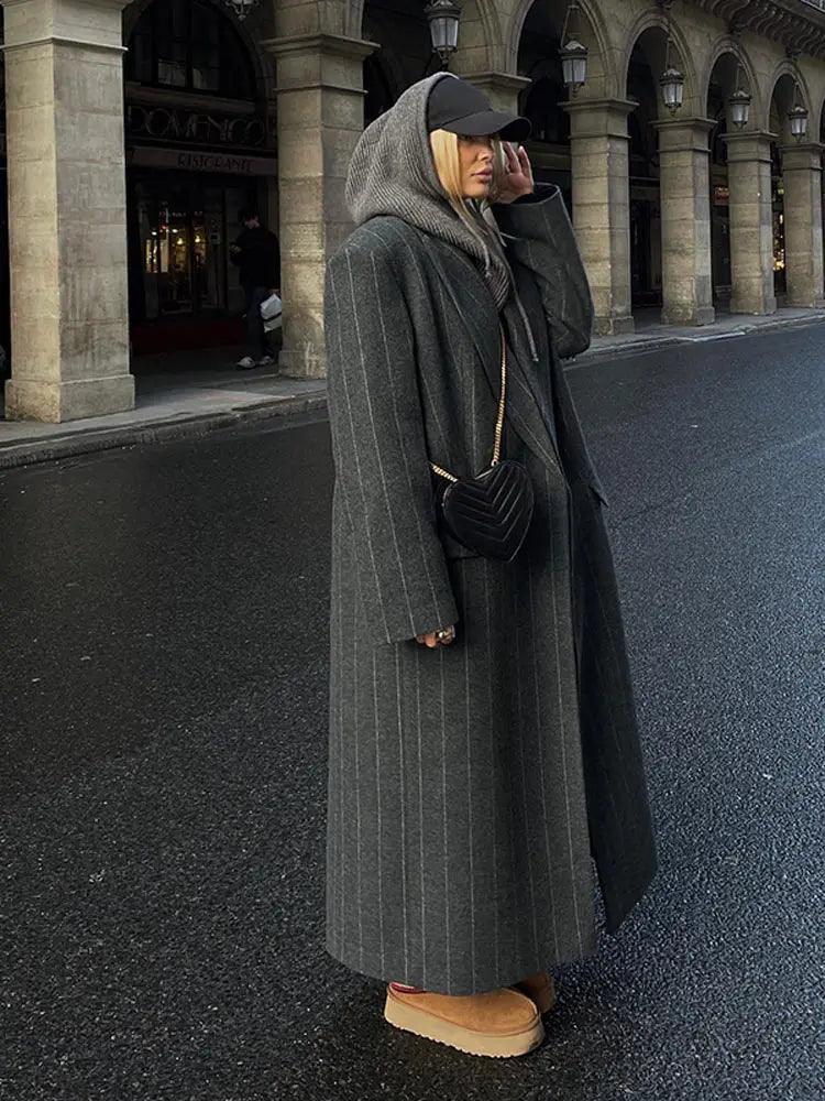 Sienna Chic Women's Dark Grey Striped Wool Blend Jacket - Rebooters