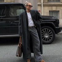 Sienna Chic Women's Dark Grey Striped Wool Blend Jacket - Rebooters