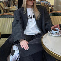 Sienna Chic Women's Dark Grey Striped Wool Blend Jacket - Rebooters