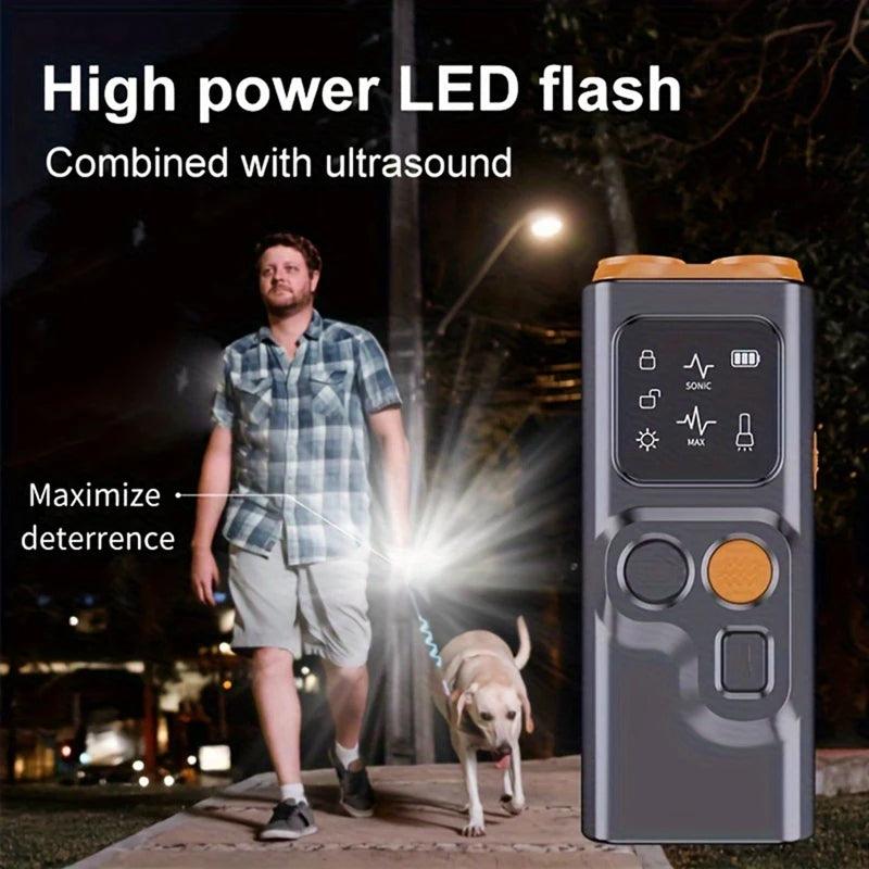 Sonic Dog Repeller with USB Rechargeable Battery, Dual Ultrasonic Emitters & High-Frequency LED Flashlight - Rebooters