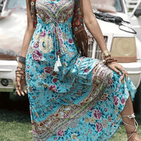 Melanie Bohemian Floral Maxi Dress with Ruffled Hem and Tassels - Rebooters -Women's Dresses