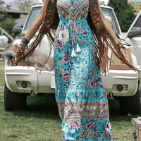 Melanie Bohemian Floral Maxi Dress with Ruffled Hem and Tassels - Rebooters -Women's Dresses