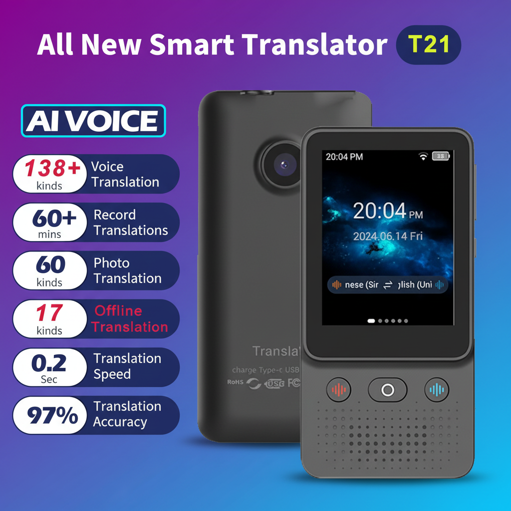 AI Translator Device Real-Time 138 Language Smart Voice Translator