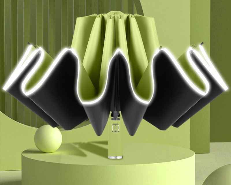 Reflective Inverted Umbrella – Windproof Auto Open/Close Travel Umbrella
