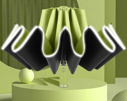 Reflective Inverted Umbrella – Windproof Auto Open/Close Travel Umbrella