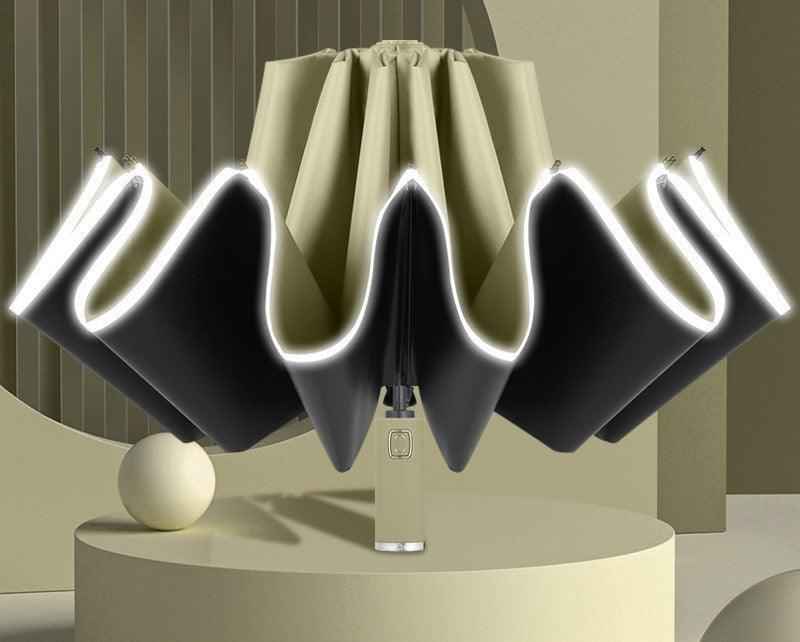 Reflective Inverted Umbrella – Windproof Auto Open/Close Travel Umbrella