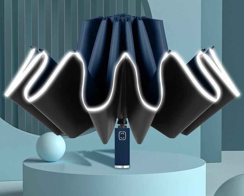 Reflective Inverted Umbrella – Windproof Auto Open/Close Travel Umbrella