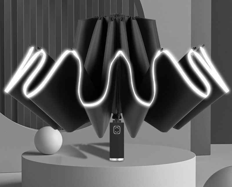 Reflective Inverted Umbrella – Windproof Auto Open/Close Travel Umbrella