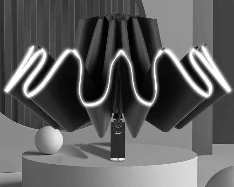 Reflective Inverted Umbrella – Windproof Auto Open/Close Travel Umbrella