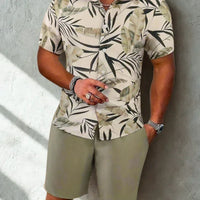 Tropical Print Shirt and Solid Shorts Summer Set for Men Rebooters mens 2 piece set