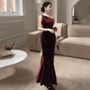 Laney Elegant Velvet Mermaid Evening Gown for Formal Wear - Rebooters -Women's Dresses
