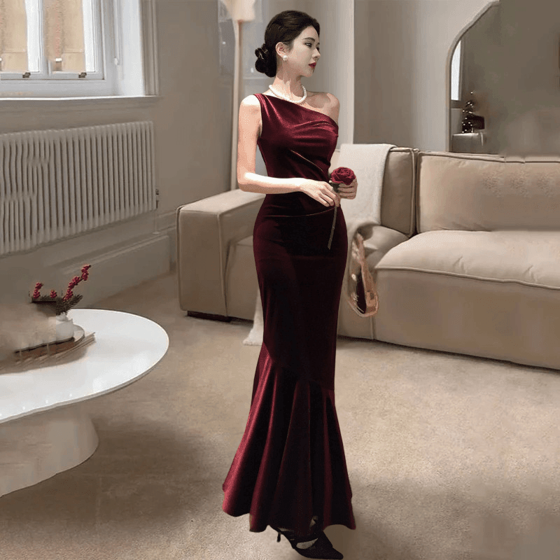 Laney Elegant Velvet Mermaid Evening Gown for Formal Wear - Rebooters -Women's Dresses