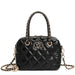 Black quilted leather handbag with gold chain handles and logo, luxury fashion accessory
