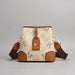 Beige and brown designer bucket bag with MILANLIANSHI logo and wide shoulder strap