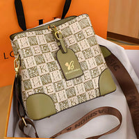 Milantianshi designer handbag with monogram pattern and olive accents in gift box
