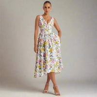 Violet Lightweight Floral Midi Dress with Petal Motifs