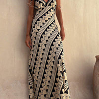 Millie Art-Inspired V-Neck Maxi Dress with Bold Statement Print - Rebooters -Women's Dresses