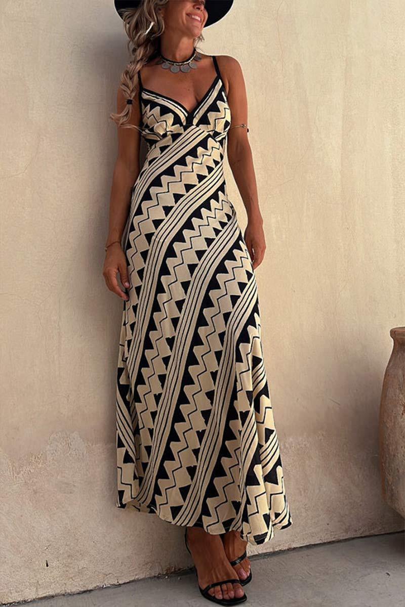 Millie Art-Inspired V-Neck Maxi Dress with Bold Statement Print - Rebooters -Women's Dresses