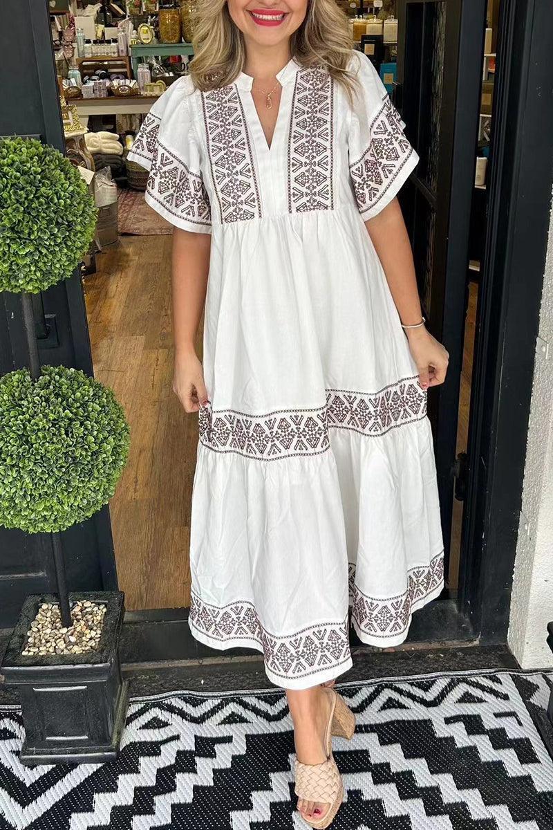 Thea Artisan Cotton Maxi Dress with Breezy Comfort for Summer - Rebooters -Women's Dresses