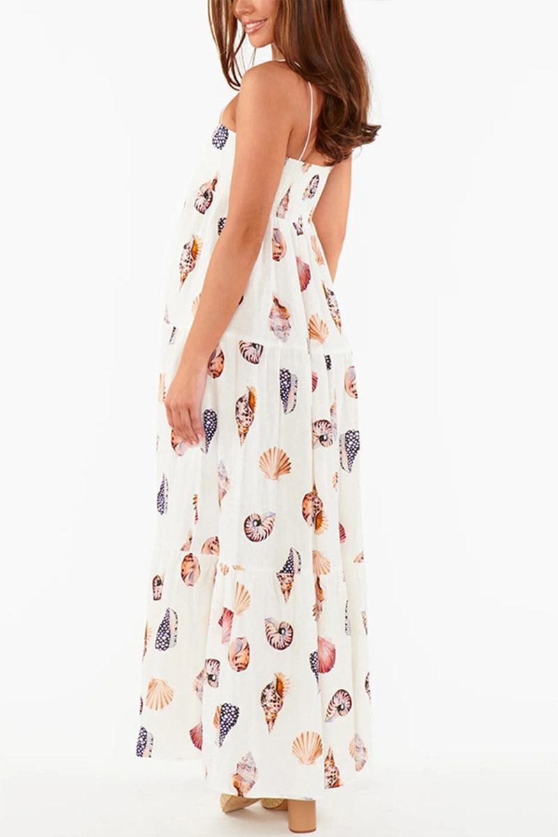 Willow Seashell Print Tiered Maxi Dress for Effortless Style - Rebooters -Women's Dresses