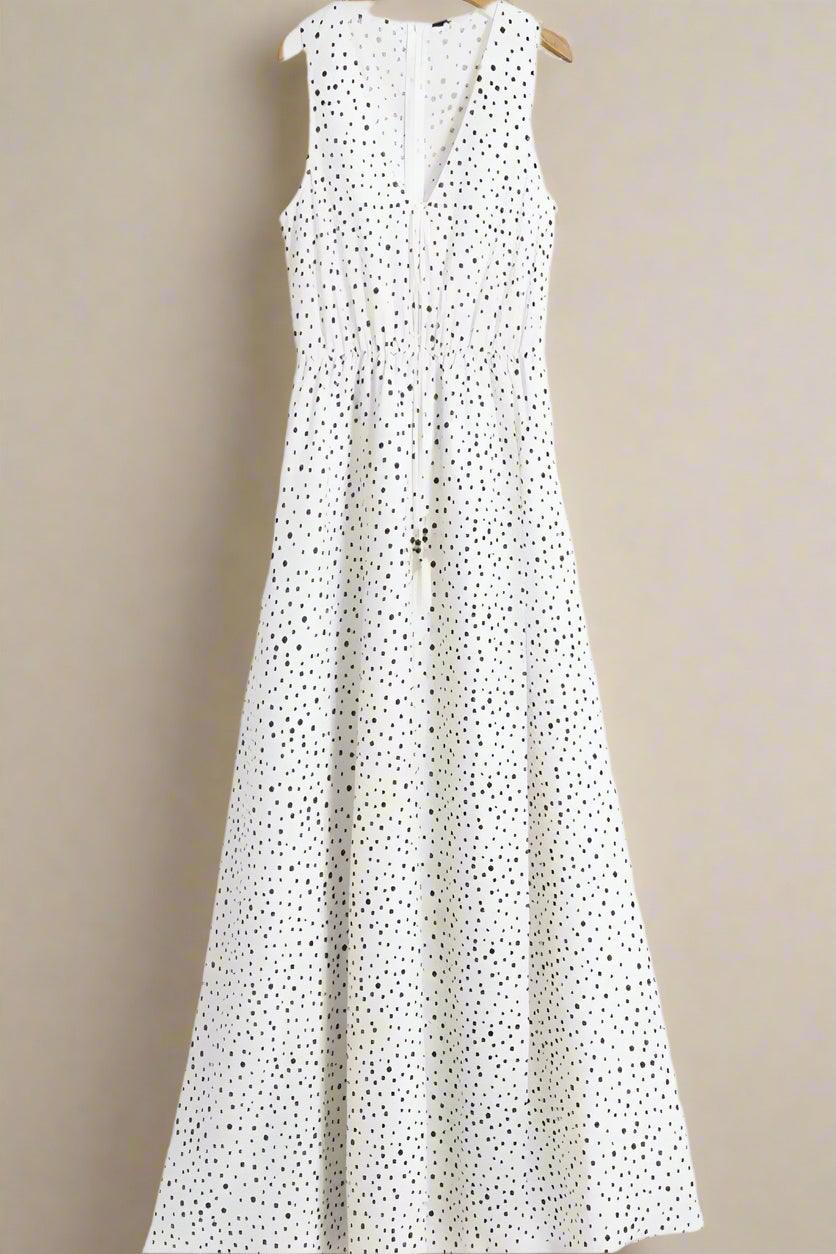 Mila Polka Dot V-Neck Maxi Dress with Flowing Silhouette - Rebooters -Women's Dresses