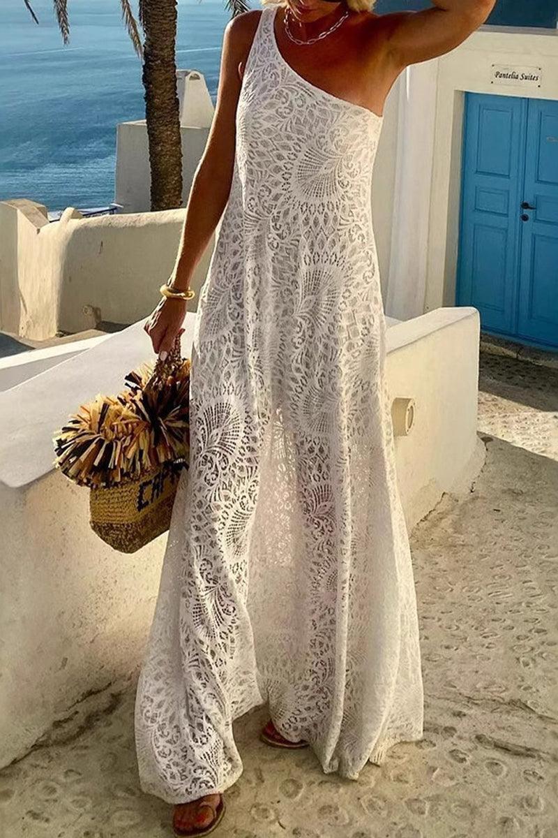 Elegant Hallie One-Shoulder Lace Maxi Dress for Events Rebooters Maxi Women's Dresses