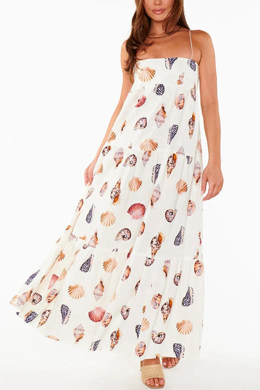 Willow Seashell Print Tiered Maxi Dress for Effortless Style - Rebooters -Women's Dresses