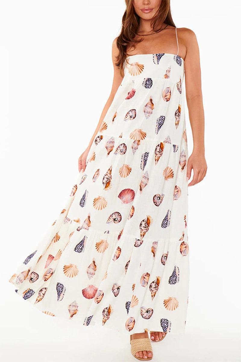 Willow Seashell Print Tiered Maxi Dress for Effortless Style - Rebooters -Women's Dresses