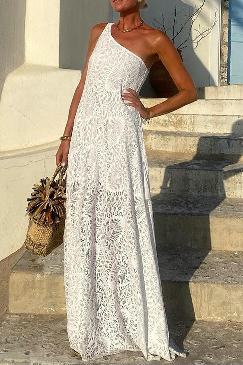 Elegant Hallie One-Shoulder Lace Maxi Dress for Events Rebooters Maxi Women's Dresses