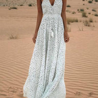 Mila Polka Dot V-Neck Maxi Dress with Flowing Silhouette - Rebooters -Women's Dresses