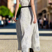 Mila Polka Dot V-Neck Maxi Dress with Flowing Silhouette - Rebooters -Women's Dresses