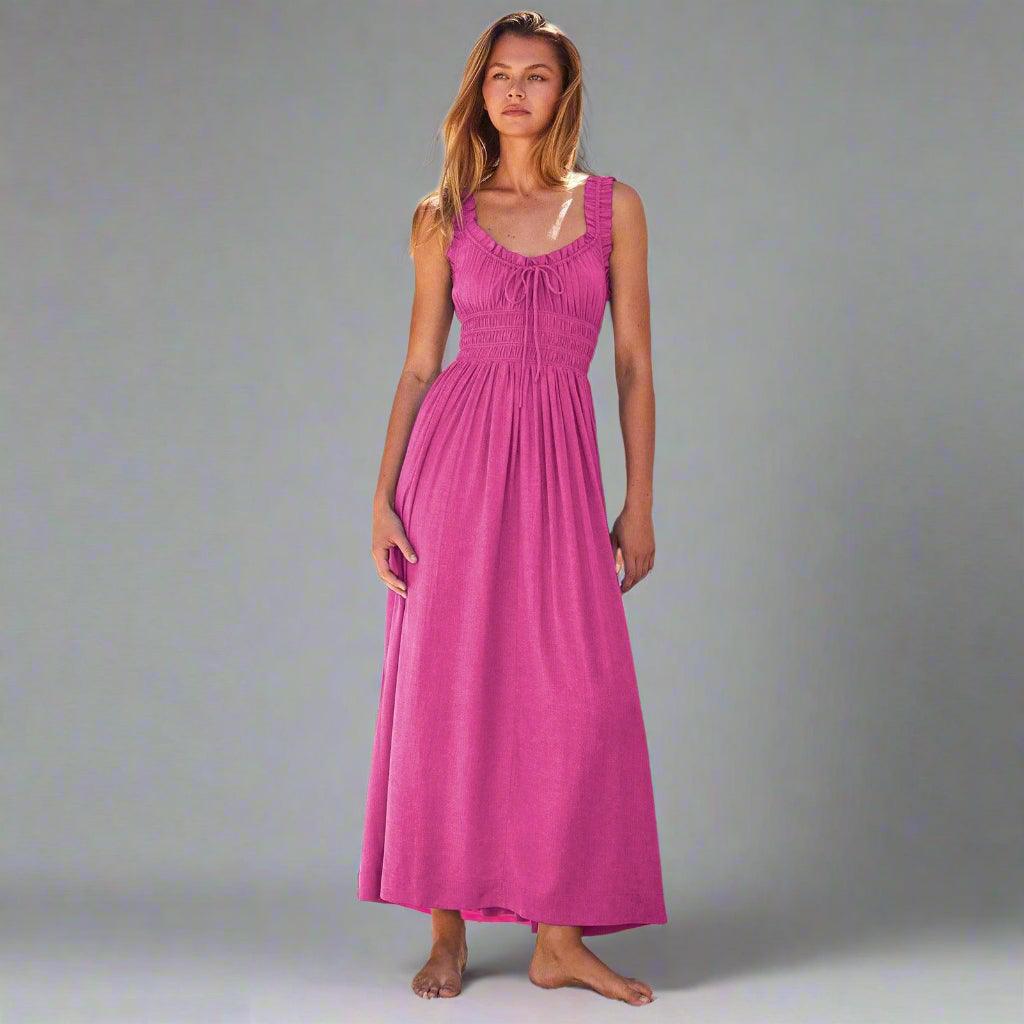 Matilda Sleeveless Maxi Dress with Flattering Ruched Detailing - Rebooters -Women's Dresses
