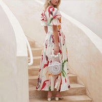 Elegant Irene Women's Maxi Dress with Puff Sleeves and V-Neck Rebooters Maxi Women's Dresses