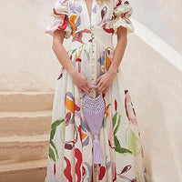 Elegant Irene Women's Maxi Dress with Puff Sleeves and V-Neck Rebooters Maxi Women's Dresses