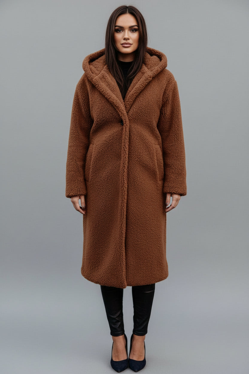 Women's Autumn Winter Woolen Long Coat for Cozy Style Brown - Rebooters