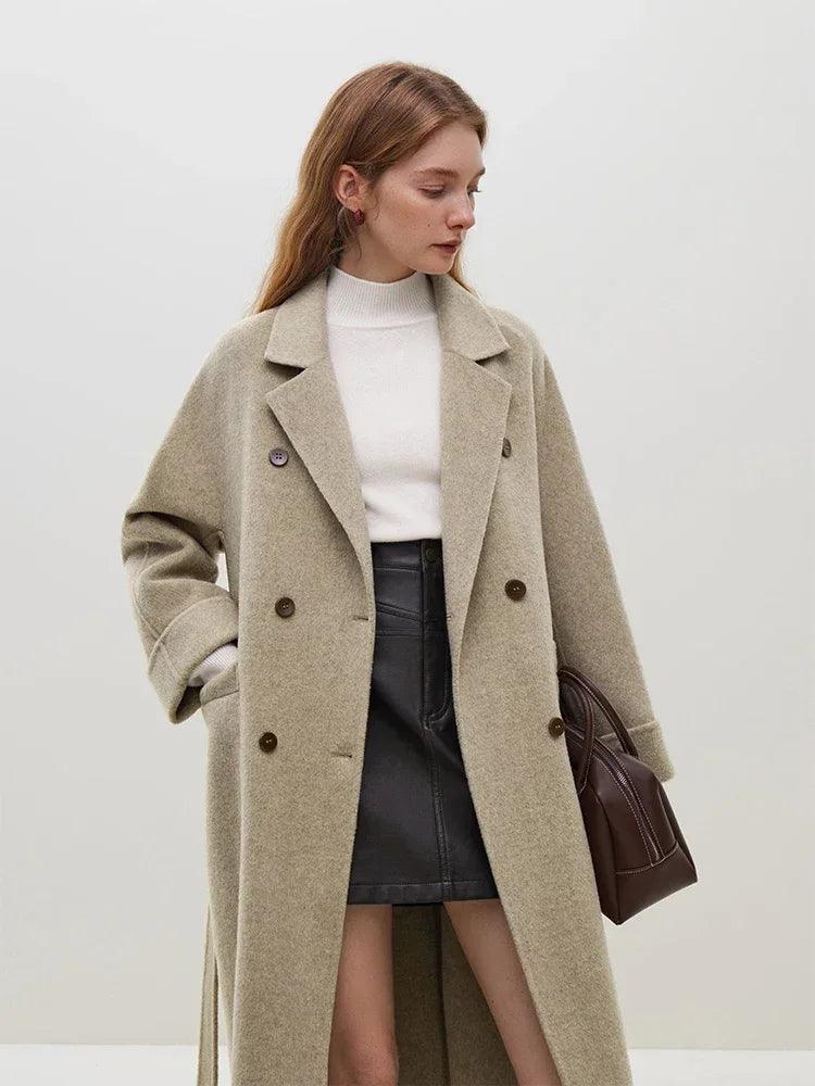 Women's Long Double Breasted Wool Coat for Stylish Warmth - Rebooters