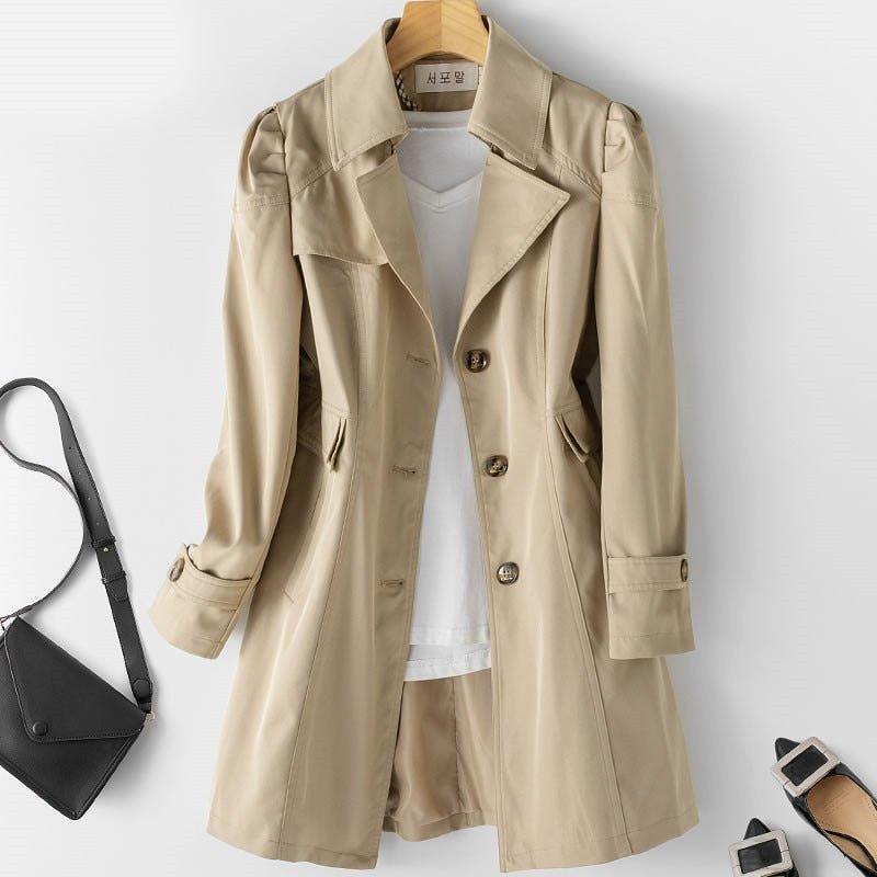 Women's Modern Cut-Out Trench Coat: Chic High Collar & Button Design! - Rebooters