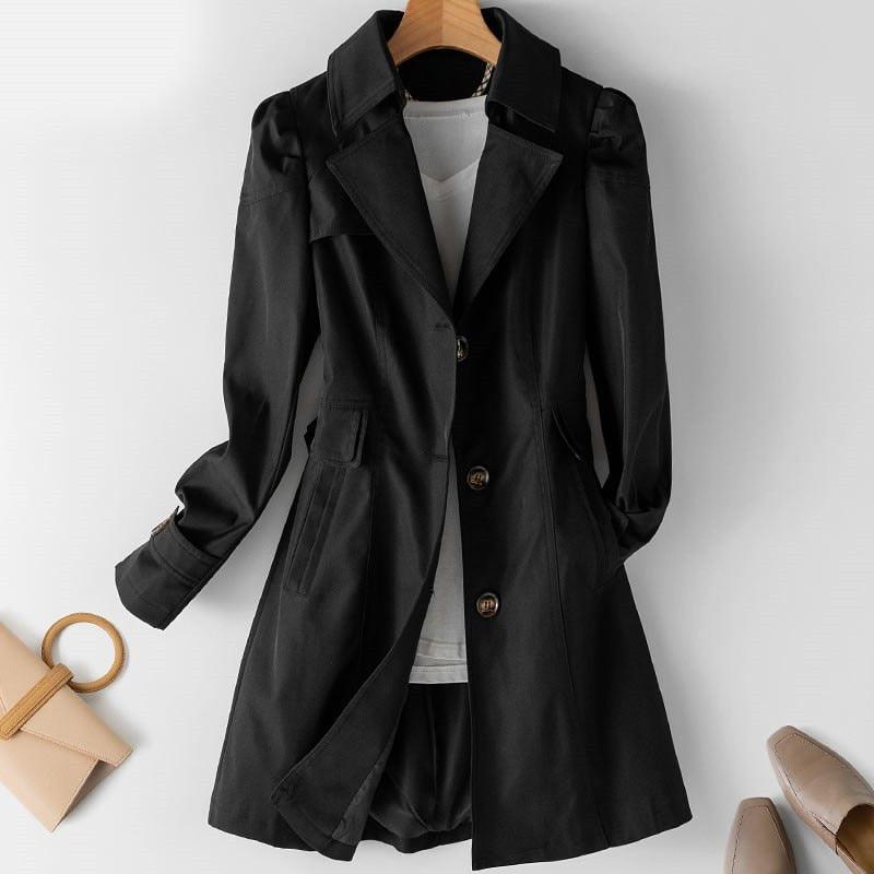 Women's Modern Cut-Out Trench Coat: Chic High Collar & Button Design! - Rebooters