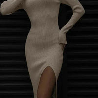Women's Square Neck Knitted Midi Dress for Stylish Elegance - Rebooters -Women's Dresses