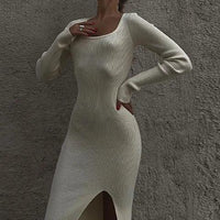 Women's Square Neck Knitted Midi Dress for Stylish Elegance - Rebooters -Women's Dresses