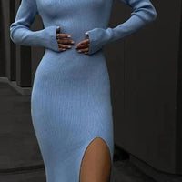 Women's Square Neck Knitted Midi Dress for Stylish Elegance - Rebooters -Women's Dresses