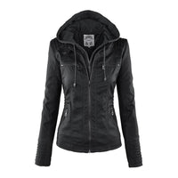 Women's Stylish Hooded Leather Jacket Double Lining Fashion - Rebooters