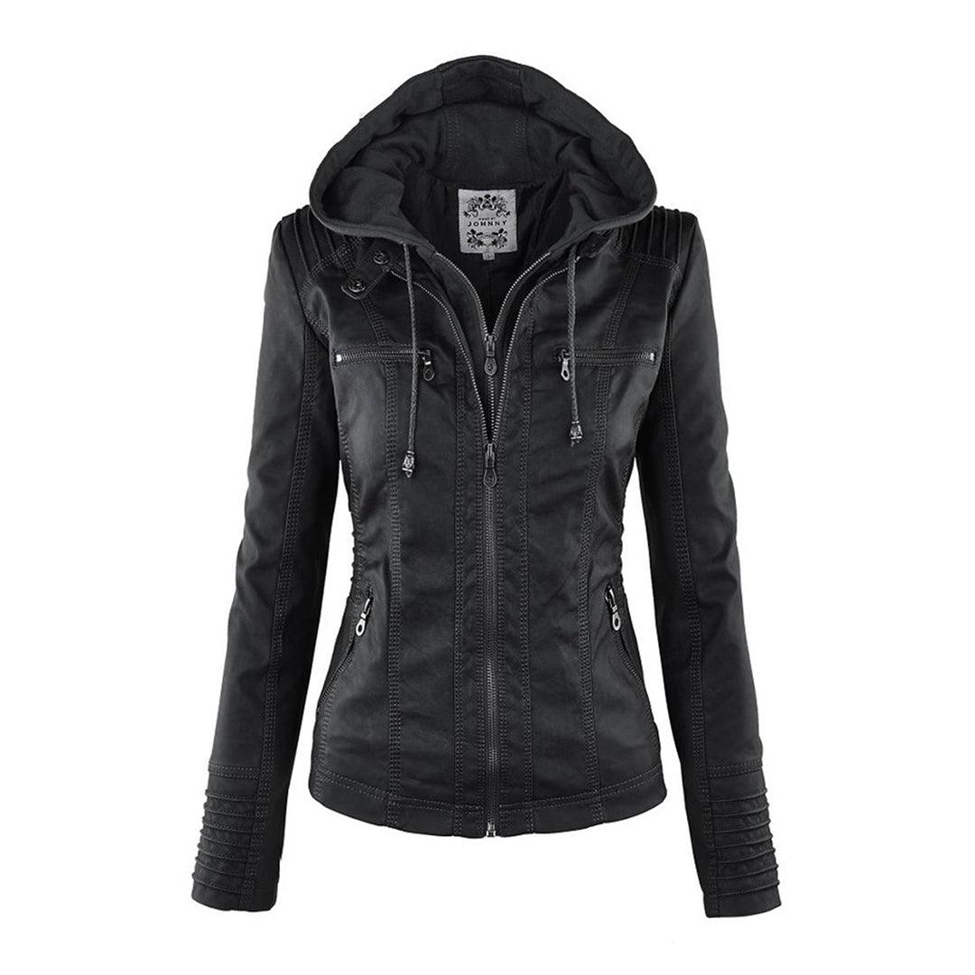 Women's Stylish Hooded Leather Jacket Double Lining - Rebooters